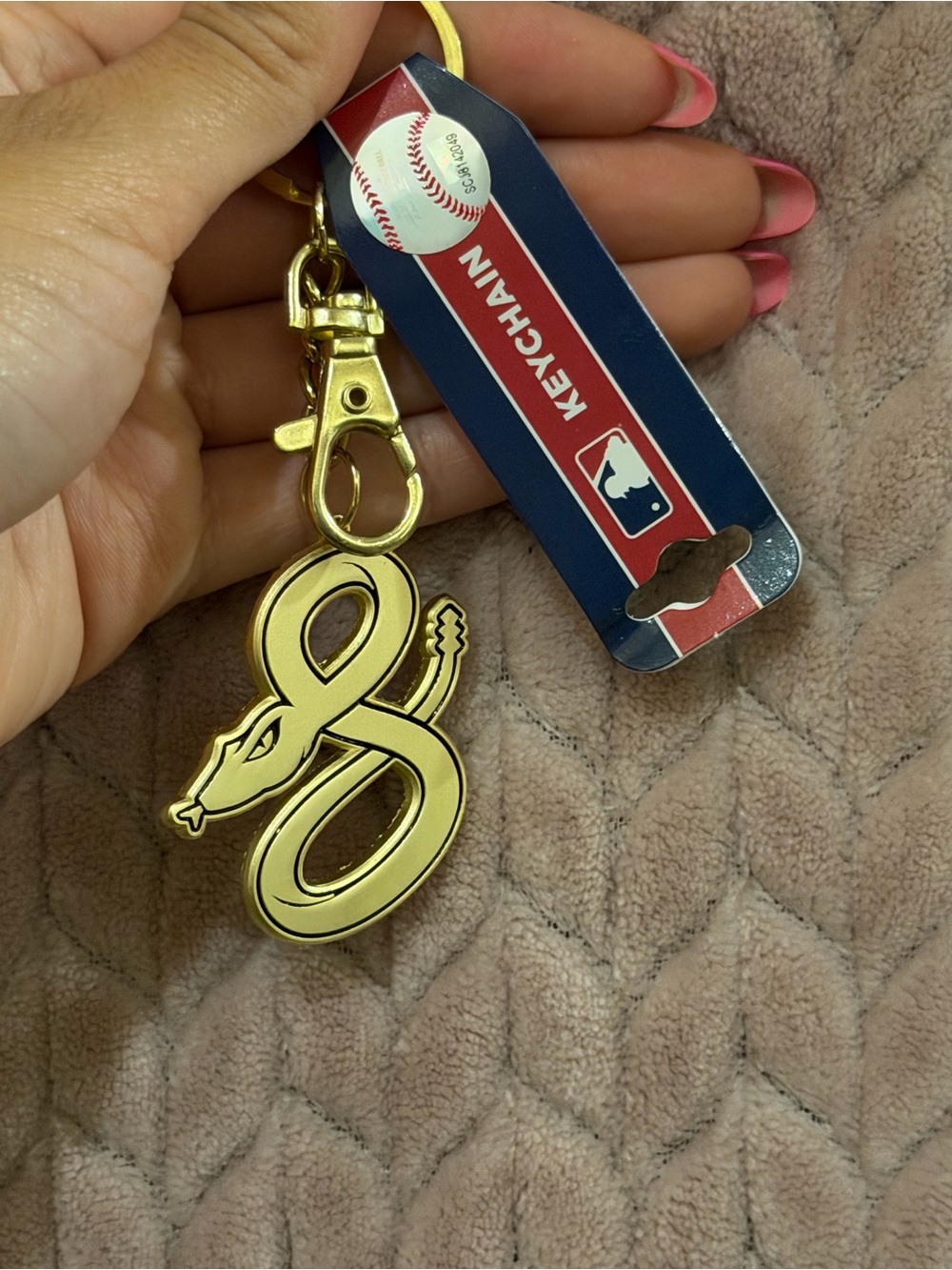 MLB Gold Snake Keychain with Navy & Red Tag